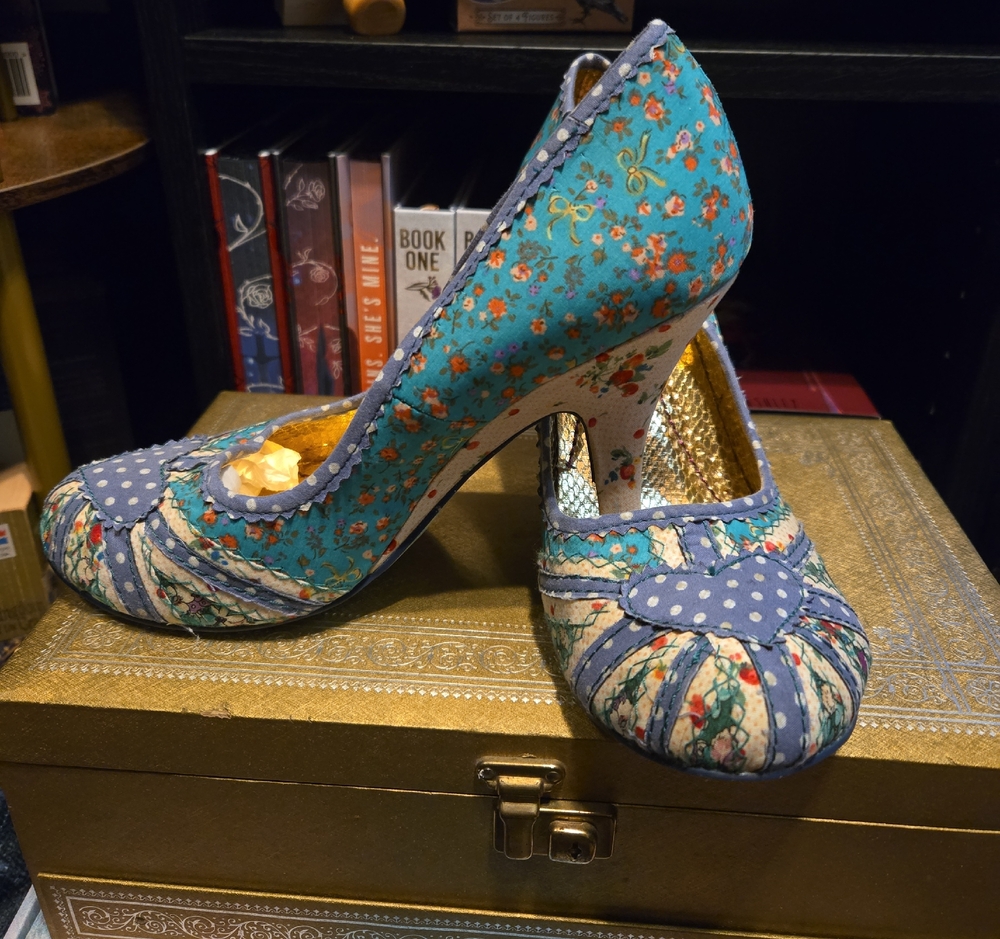 Irregular Choice Blue Floral Heels with Heart Detail
